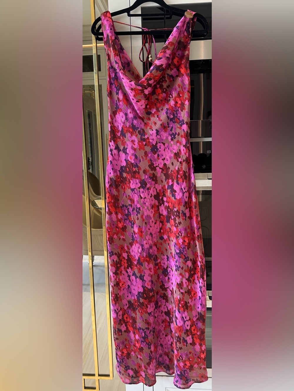 Zara NWT Floral Print Cowl Neck Brooch Open Lace Toe Up Back Midi Maxi (Small) - Picture 8 of 16